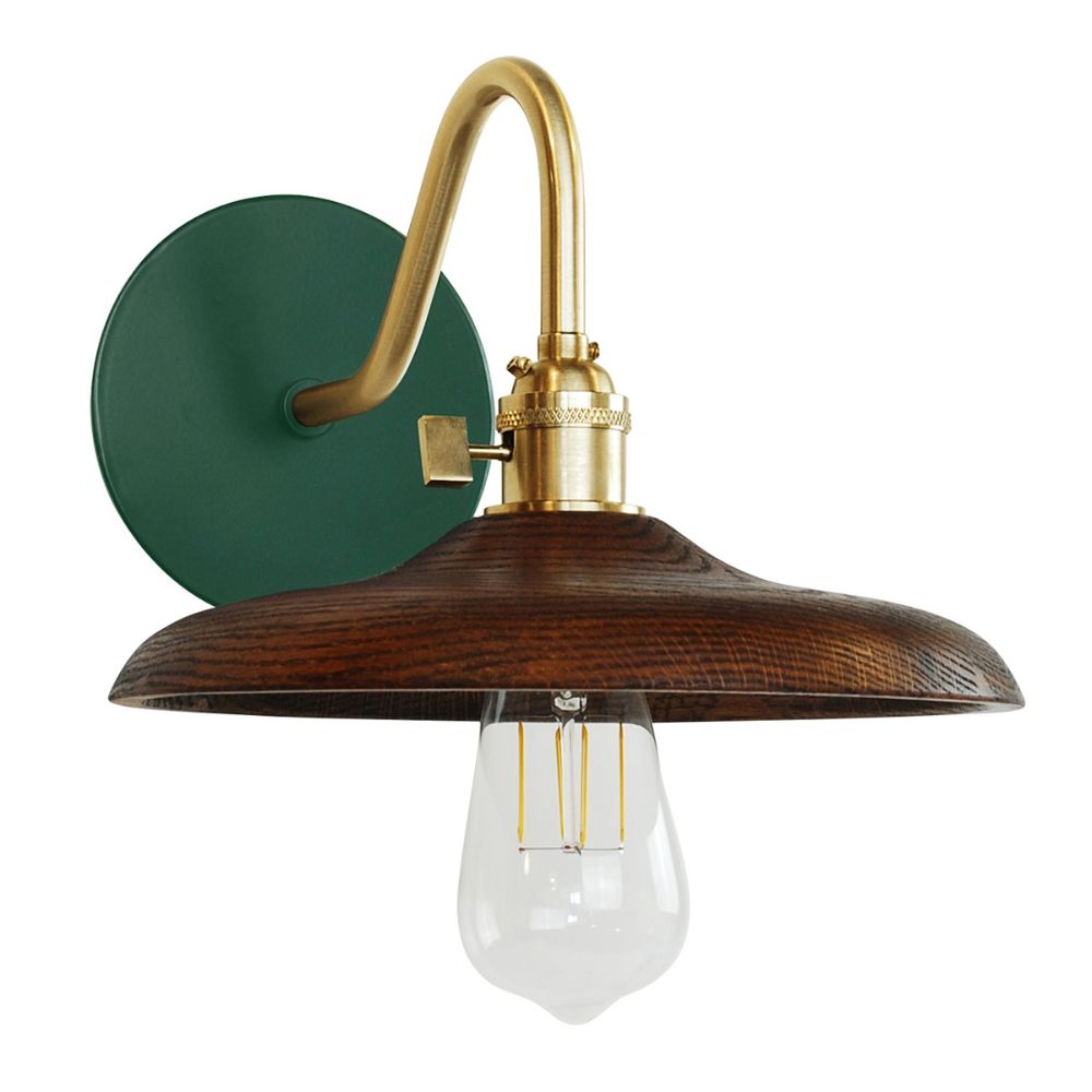 Montclair Lightworks SCL410-42-91 Uno 10" wall sconce, with wood shade,  Forest Green with Brushed Brass hardware